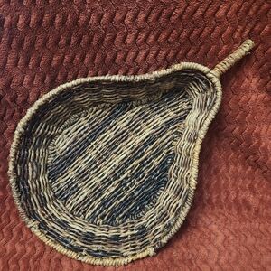 Handwoven Wicker Rattan Pear Shape Basket Large Rustic Farmhouse Fruit Basket